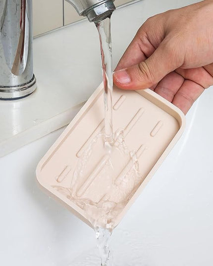 Silicone Kitchen Sink Organizer Tray for Multiple Usage,Easy Clean Sponges Holder for Kitchen Bathroom Counter or Sink,Dish Soap Dispenser,Scrubber,Bottle,Cup Tapioca 4.9”x 3.2”