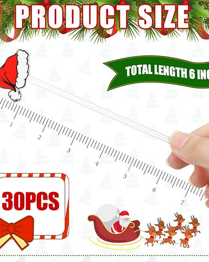 30 Pcs Christmas Drink Stirrers Xmas Stir Stick Holiday Coffee Swizzle Stick Reusable Plastic Hot Cocoa Bar Chocolate Decoration Cocktail Mixer(Santa Hat,Classic Color)