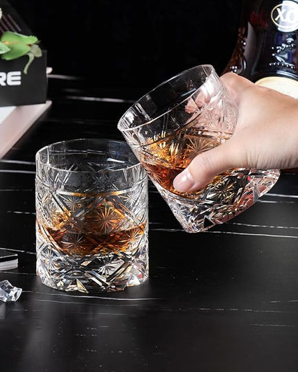 KAMMAK Old Fashioned Crystal Whiskey Glasses Set of 2, 8.45 oz (250 ml) Handmade Thick Base Tumbler with Delicate Rim & Seamless Design for Scotch, Bourbon, Cocktails, Lead-Free Barware