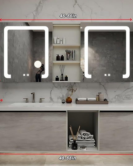 Bathroom Vanity with Sink - Modern Bathroom Cabinet | Large Storage Cabinets & Open Storage Compartments, Smart Defogging Mirror has Surrounding LED Lights (Light Gray, 52IN)