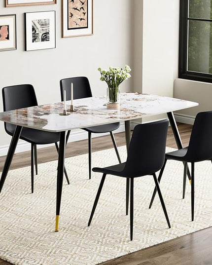 Modern Dining Table Set for 4, 62'' Sintered Stone Table, 4 Chairs, Easy to Assemble