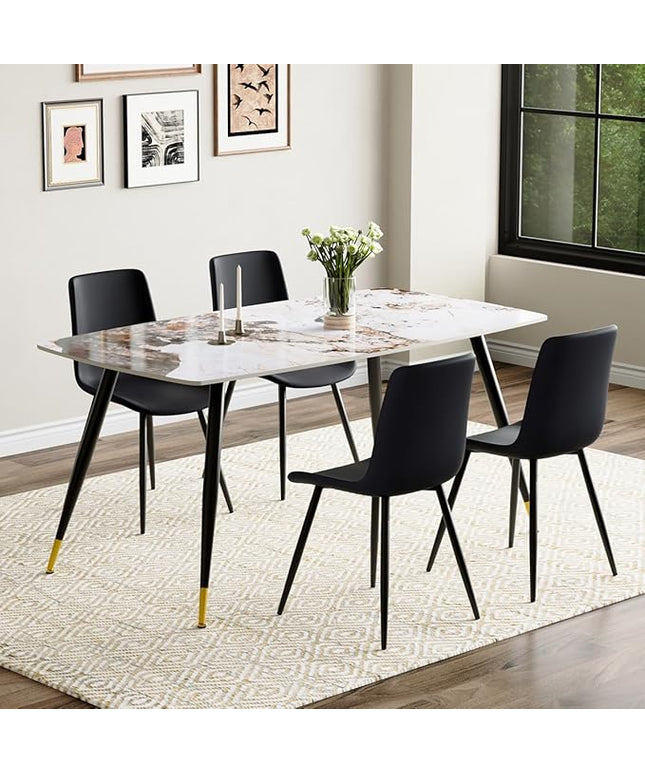 Modern Dining Table Set for 4, 62'' Sintered Stone Table, 4 Chairs, Easy to Assemble