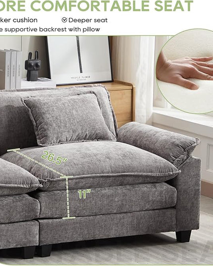 120" Modular Sectional Sofa, Comfy Cloud Couch Sectional Sofa with Ottoman, Chenille Sofa Sleeper Deep Seat Sofa with Throw Pillows for Living Room (Light Gray, 120"- U Shape)