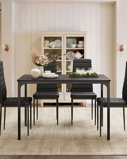 Gizoon Dining Table Set for 4, Kitchen Table Chairs Set of 4, 5 Piece Kitchen Table Set with 4 Upholstered PU Leather Chairs for Dining Room, Living Room, Apartment, Small Space, Black