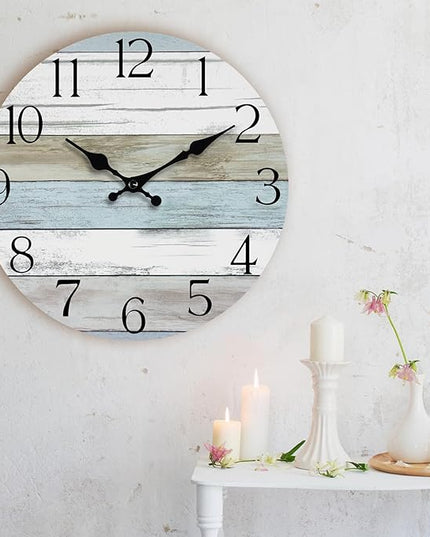 HYLANDA Wall Clock, Silent Non Ticking Wall Clocks Battery Operated, Rustic Wooden Clocks Decorative for Kitchen, Bathroom, Bedroom, Living Room, (8 Inch)