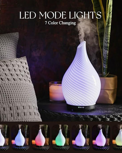 Porseme 280ml Essential Oil Diffuser Glass Color Changing Aroma Air Diffusers Aromatherapy Ultrasonic Cool Mist Humidifier 7 Running Hours Waterless Auto-Off for Sleeping, Yoga, Spa (Pure Purple)