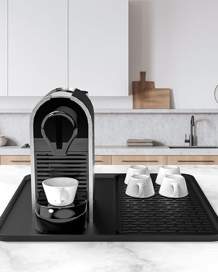 Silicone Coffee Mat,16''x16'' Coffee Bar Mat with Detachable Dish Drying Mat for Kitchen Countertops,Coffee Bar Accessories Fit Under Coffee Maker Coffee Machine Coffee Pot Espresso Machine Dish Rack