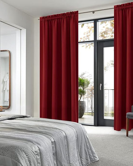 DWCN Christmas Blackout Curtains Room Darkening Thermal Insulated Bedroom Curtains Window Curtain Panels, 52 x 84 inches Long, Set of 2 Burgundy Rod Pocket Drapes