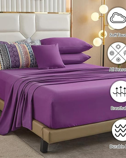 Boho Comforter Set California King Size,8 Piece Bed in a Bag Bohemian Striped Bedding Quilt Set,Purple Paisley Floral Comforter and Sheet Set,Soft Microfiber Complete Bedding Sets for All Season