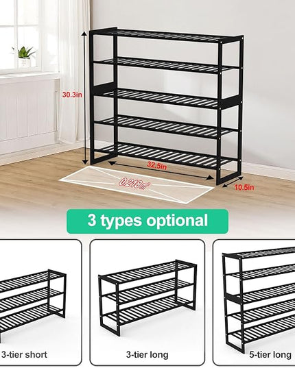 Shoe Rack Bamboo 5 Tier Shoe Organizer, Storage 20-25 Pairs for Closet Entryway, Stackable Large Tall Shoe Shelf Holder Stand Cubby for Door Hallway Bedroom Garage