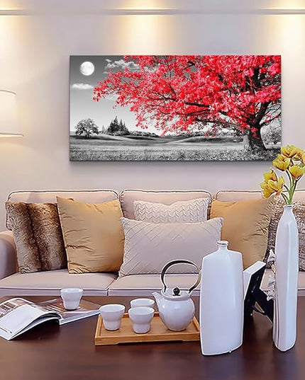 Canvas Wall Art For Living Room Office Wall Decor Bedroom Decor Black And White Landscape Wall Painting Red Tree Scenery Pictures Canvas Prints Ready To Hang For Room Home Decoration 40 X 20
