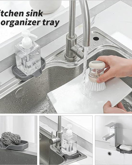 Silicone Bathroom Soap Dishes with Drain Spout-Bathroom and Kitchen Sink Organizer,Sponge Holder,Dish Soap Tray,Perfect for Dispenser,Scrubber,Bottle,Cup on Sink or Counter-Grey 4.9"×3.2"