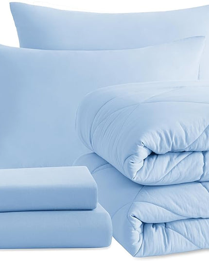 NTBAY Twin Comforter Set with Sheets, 5 Pieces Soft and Breathable Bedding Set, Twin Bed in a Bag, Down Alternative Comforter Set Solid Color All Season, Kids Bedding Set, Aqua