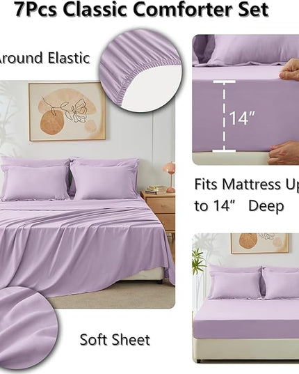 CozyLux Full Size Comforter Sets Light Purple - 7 Pieces Lavender Bed in a Bag Full, Luxury Soft Bed Set for All Seasons, Bedding Set with Down Alternative Comforter, Sheets, Pillowcases & Shams