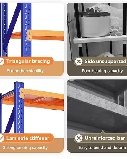 79" H Garage Shelving,3500LBS Heavy Duty Storage Rack,4 Tiers Metal Storage Rack Shelf, Adjustable Shelving Unit for Garage,Kitchen,Warehouse,Basement,78.7" H x 47.2" W x 19.6" D,Blue&Orange