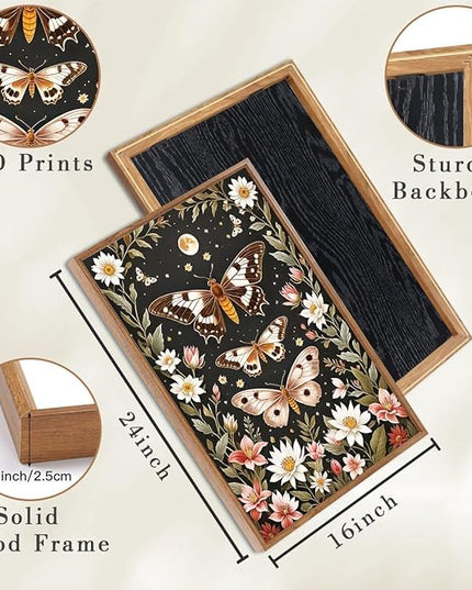 ANHUIB William Morris Wall Art 16x24 Inch Vintage Floral Wall Decor Framed Butterfly Dragonfly Prints Nature Botanical Animal Artwork Set of 3 for Living Room Bedroom Office