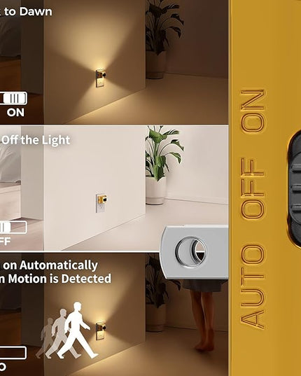 DORESshop LED Night Light[2 Pack], Night Lights Plug into Wall, 3 Mode Plug in Night Light with Motion Sensor, Dusk to Dawn Sensor, Nightlights for Adults, Bedroom, Bathroom, Hallway, Golden Cover