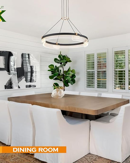 Modern LED Pendant Light Dimmable Black LED Chandelier for Dining Room Pendant Light Fixture Over Table Modern Chandelier Kitchen Island Living Room Entryway, 24 inch 3000K-6500K