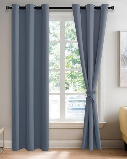 JIUZHEN Blackout Curtains for Bedroom - Thermal Insulated, Light Blocking and Noise Reducing Grommet Room Darkening Curtains 84 Inch Length 2 Panels Set (38 x 84 Inch, Dusty Blue)