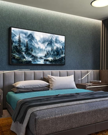 ERQINHUA Large Wall Decor For Bedroom Black Framed Canvas Wall Art For Living Room Office Decorations Misty Forest Wall Paintings Tree Landscape Pictures Artwork Modern Home Decor 30x60 Inches