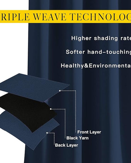 NICETOWN Blackout Curtains and Drapes for Kitchen - Extra Long Room Darkening Thermal Insulated Solid Window Blackout Draperies (Navy, 1 Pair, 52 x 95-Inch)