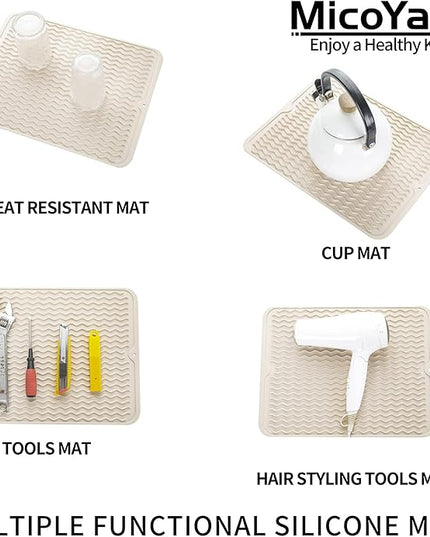 Silicone Dish Drying Mat for Multiple Usage,Easy clean,Eco-friendly,Heat-resistant Silicone Mat for Kitchen Counter or Sink,Refrigerator or drawer liner Tapioca L 16 inches x 12 inches