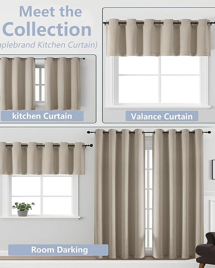 Simplebrand Stone Kitchen Valances for Windows 18 Inches Long 2 Pack, Room Darkening Window Valances for Living Room, Grommet Short Straight Drape Kitchen Curtains for Bedroom Kids Room, 40Wx18L