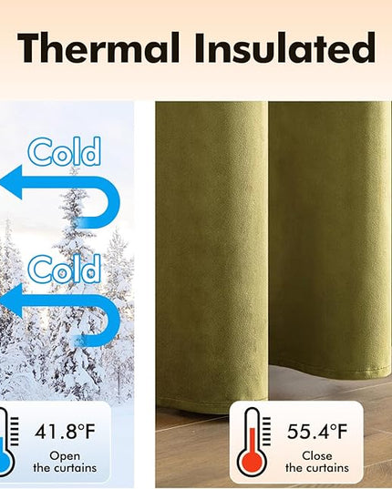 MIULEE Velvet Curtains Moss Green Elegant Grommet Curtains Thermal Insulated Soundproof Room Darkening Long Black Out Drapes for Classical Living Room Bedroom Decor 52 x 96 Inch Length Set of 2