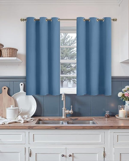 YoungsTex Denim Blue Blackout Curtains 45 Inches Long for Bedroom Kitchen Window - Short Thermal Insulated Drapes with Grommet Darkening Privacy for Bathroom, 2 Panels, 42 x 45 Inch