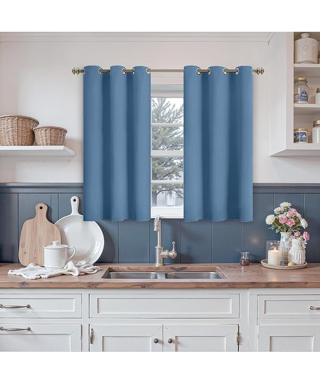 YoungsTex Short Blackout Curtains 40 Inch Length for Kitchen Windows - Thermal Insulated Drapes with Grommet Room Darkening Privacy for Bathroom Bedroom, 2 Panels, 42 x 40 Inch