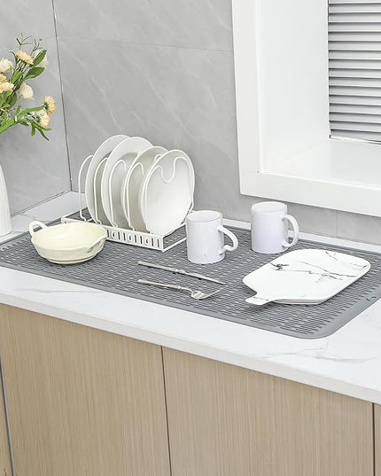 Silicone Dish Drying Mat for Multiple Usage,Easy clean,Eco-friendly,Heat-resistant Silicone Mat for Kitchen Counter or Sink,Refrigerator or Drawer Liner Grey 5XL 36inches x 18inches