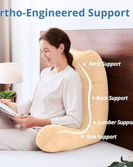 Sasttie 25-inch Reading Pillows for Sitting in Bed Adult, Jumbo Velvet Back Pillow Bed Sitting Up, XL High Back-Rest Support Cushion for Sit Up on Couch & Floor, Oeko-Tex Certified, Camel