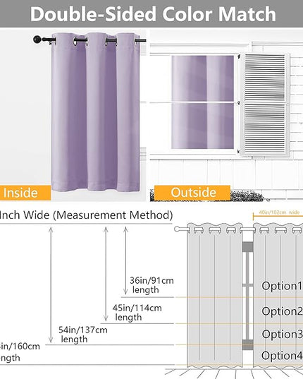Simplebrand Lilac Room Darkening Curtains for Bedroom 45 Inches Long 2 Panels Set, Sunlight Blocking Curtains for Small Windows, Grommet Energy Saving Thermal Insulated Short Drapes, 40Wx45L