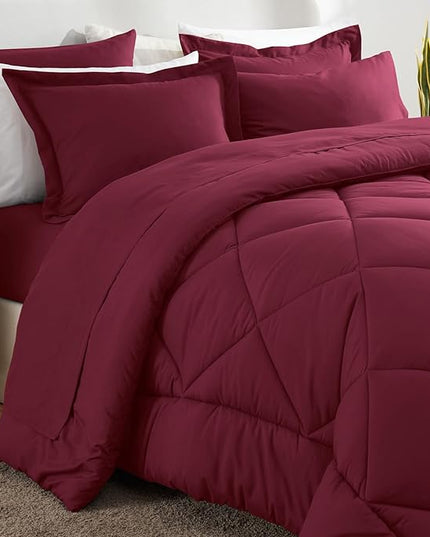 CozyLux King Size Comforter Set Burgundy - 7 Pieces Bed in a Bag King, Luxury Soft Bed Set for All Seasons, Bedding Set with Down Alternative Comforter, Sheets, Pillowcases & Shams