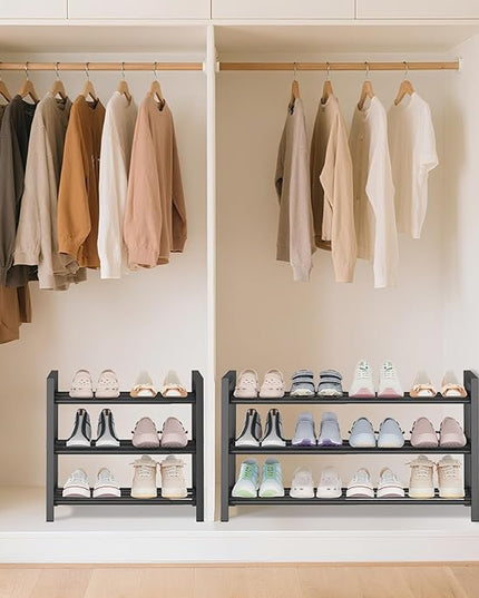 3-Tier Expandable Shoe Rack – Adjustable Heavy-Duty Metal Shoe Organizer Shelf for Closet, Entryway, Mudroom & Garage – Durable Freestanding Storage, Black