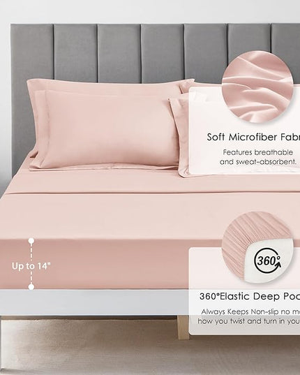 Love's cabin California King Comforter Set Pink, 7 Pieces California King Bed in a Bag, All Season Bedding Sets with 1 Comforter, 1 Flat Sheet, 1 Fitted Sheet, 2 Pillowcase and 2 Pillow Sham