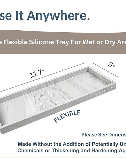 Countertop and Vanity Tray - 11.7" Silicone Bathroom Tray Countertop, Dish Soap Trays for Kitchen Counter, Sink Organizer Accessories Caddy, Toilet Laundry Shower Makeup Mat Oil Holder