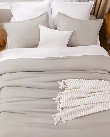 Litanika Comforters Super King Size Linen, 3 Pieces Lightweight Solid Bedding Set & Collections, All Season Fluffy Bed Set (120x120In Comforter & 2 Pillowcases)