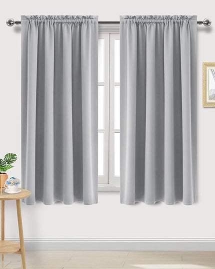 DWCN Blackout Curtains Room Darkening Thermal Insulated Bedroom Curtains Window Curtain Panels, 52 x 63 inches Long, Set of 2 Silver Grey Rod Pocket Drapes