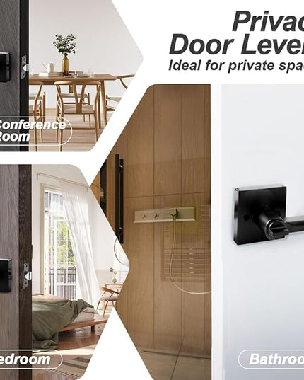KAMOTA Privacy Door Levers, 10 Pack Matte Black Door Handles, Interior Keyless Door Lock, Left and Right Hand Reversible Doorknob, for Bed and Bathroom