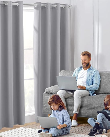 HOMEIDEAS Light Grey Blackout Curtains 42 X 84 Inch 2 Panels Room Darkening Bedroom Curtains, Thermal Grommet Light Blocking Window Curtains for Living Room