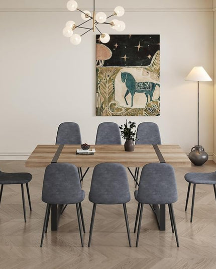 Dining Table Set for 8，9 Piece Dining Table Set，71'' Kitchen Table and Suede Nap Fabic Chairs Set of 8，for Kitchen Dining Room