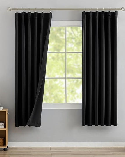 DONREN Black Pinch Pleated Blackout Curtains with Hooks - 78 inch Length Room Darkening Thermal Insulated Window Curtain Drapes for Living Room Bedroom Set of 2 Panels 40" Wx78 L