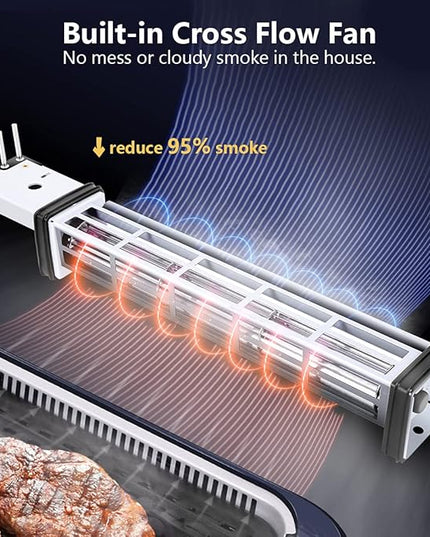 Indoor Grill CUSIMAX Electric Smokeless Grill Portable Korean BBQ with Turbo Smoke Extractor Technology, Non-stick Removable Plate, Tempered Glass Lid, Great for Party(Single Plate)