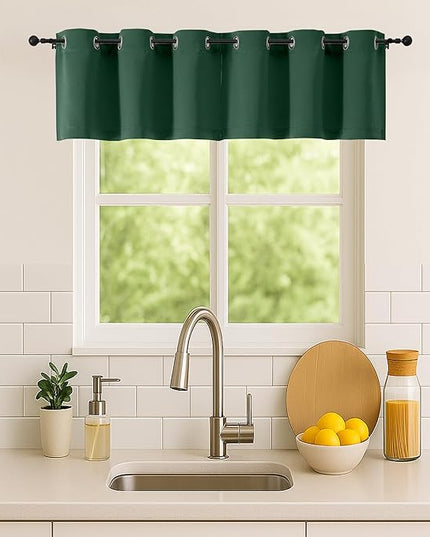 Simplebrand Ever Green Window Valance for Kitchen 14 Inches Long 2 Panels Set, Room Darkening Valance Curtains for Living Room, Grommet Short Privacy Kitchen Curtains for Bedroom Kids Room, 40Wx14L