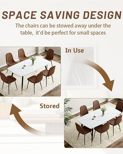 Dining Table Set for 6 with Chairs, Sintered Stone Kitchen Table Top and Modern Chairs Set of 6 for Kitchen Dining Room