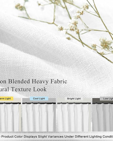 YZ HOME 90 Inch Pinch Pleated Linen Full Blackout Curtains 2 Pages for Living Room White Thick 100% Room Darkening Curtains Pinch Pleat Double Layer Drapes Drapes for Dining Bedroom