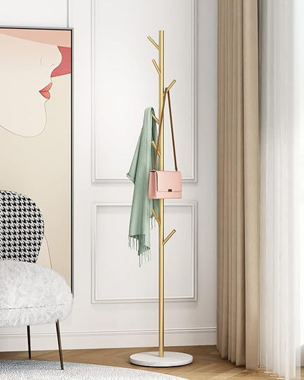 Gold Coat Racks, Metal Coat Rack Freestanding with Hooks, Entryway Coat Rack Stand, Coat Racks with Marble Base, Coat Tree for Hanging Clothes, Hats, Bags