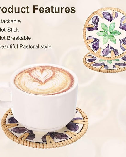 uxcell 2Pcs Handmade Woven Rattan Coasters, Heat-Resistant Drink Coasters for Coffee Table Dining Room Kitchen Coffee Wine Decor, Green Diamond