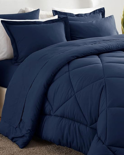 CozyLux Oversized King Comforter Set Navy Blue, 7 Pieces Bed in a Bag Comforter Set with Sheets Luxury Bed Set for All Seasons, Bedding Set with Down Alternative Comforter, Sheets, Pillowcases & Shams